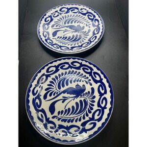 Anfora Hand Painted Talavera Ceramic Dinner Plate Blue Bird Floral Design
